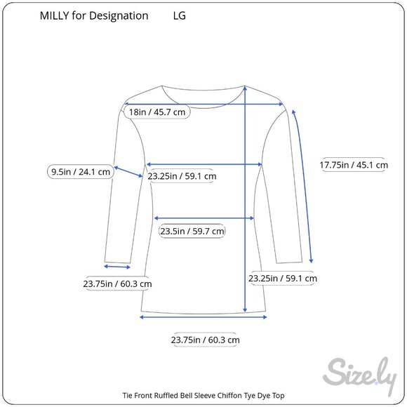 MILLY for Designation Tie Front Ruffled Bell Sleeve Chiffon Tie Dye Top Large - Picture 8 of 8